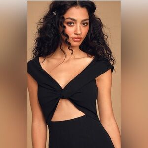 Lulus Black Dress Twist  Cutout Midi Dress